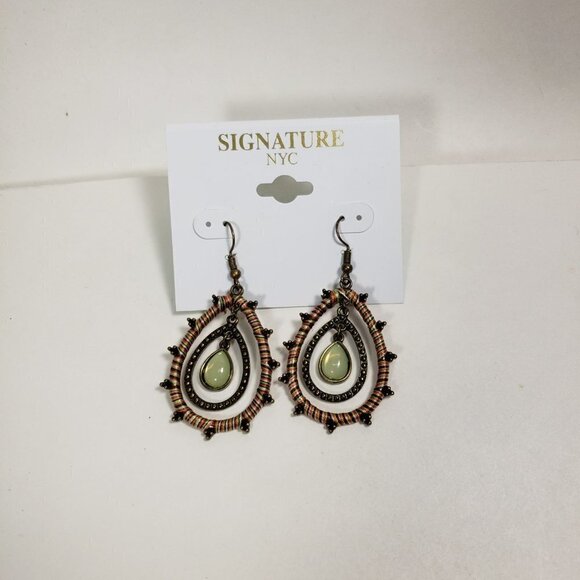 Signature NYC Old Gold-tone Colorful Double Hoops Drop Dangle Earrings for Women - Picture 5 of 7